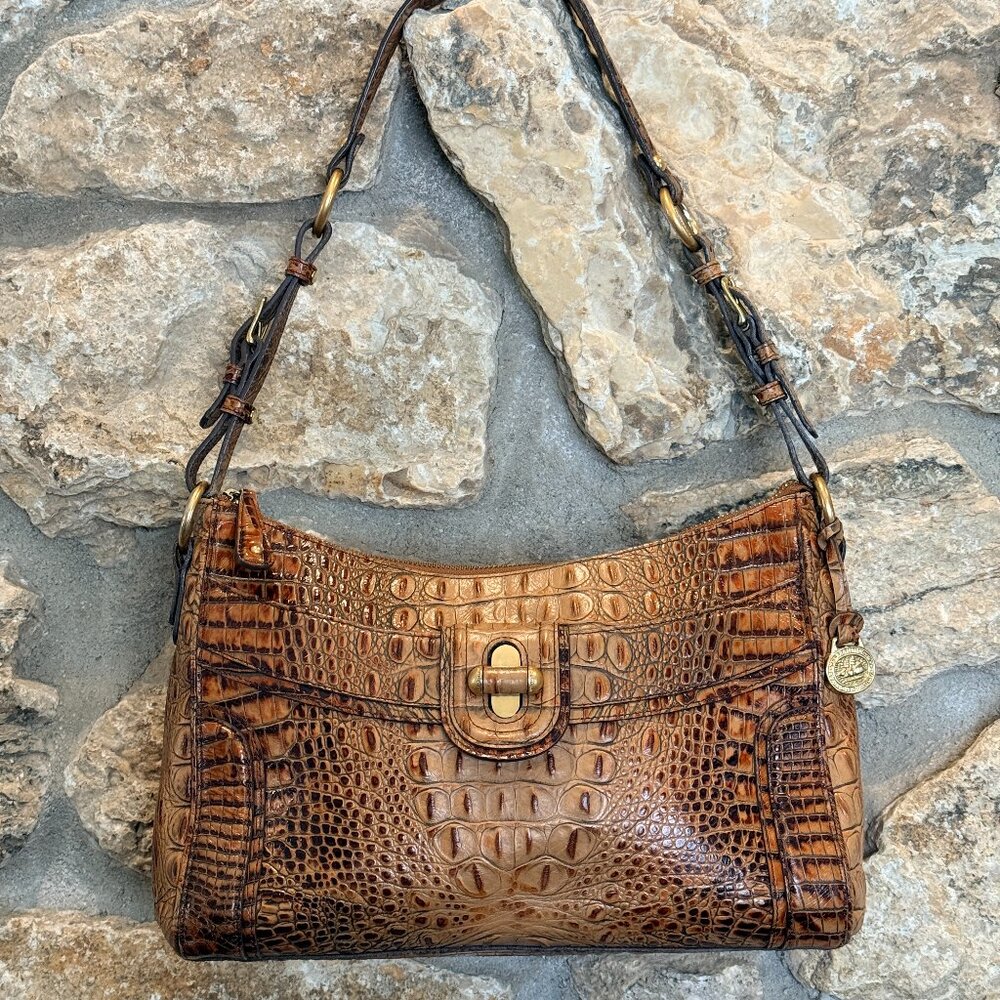 Brahmin Leather alligator embossed Pecan Brown Hobo Handbag Women’s Purse